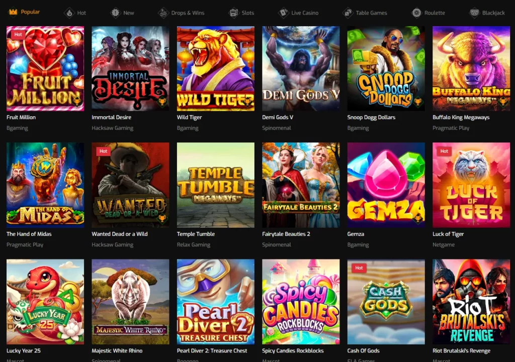 Hugo Casino Games Section