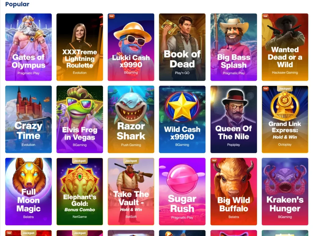 Lukki Casino Games Section