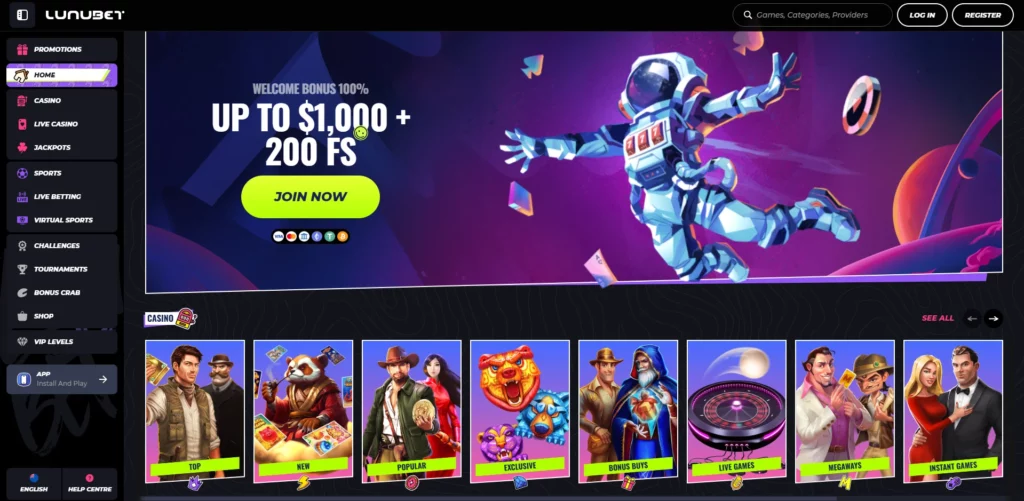 Lunubet Casino Main Page