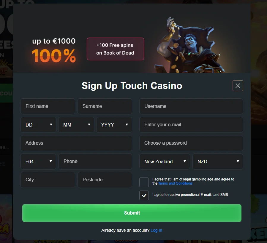 Touch Casino Register Window