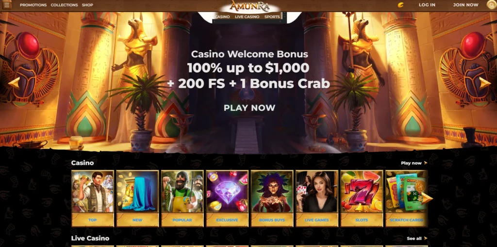 Amunra Casino Main Page