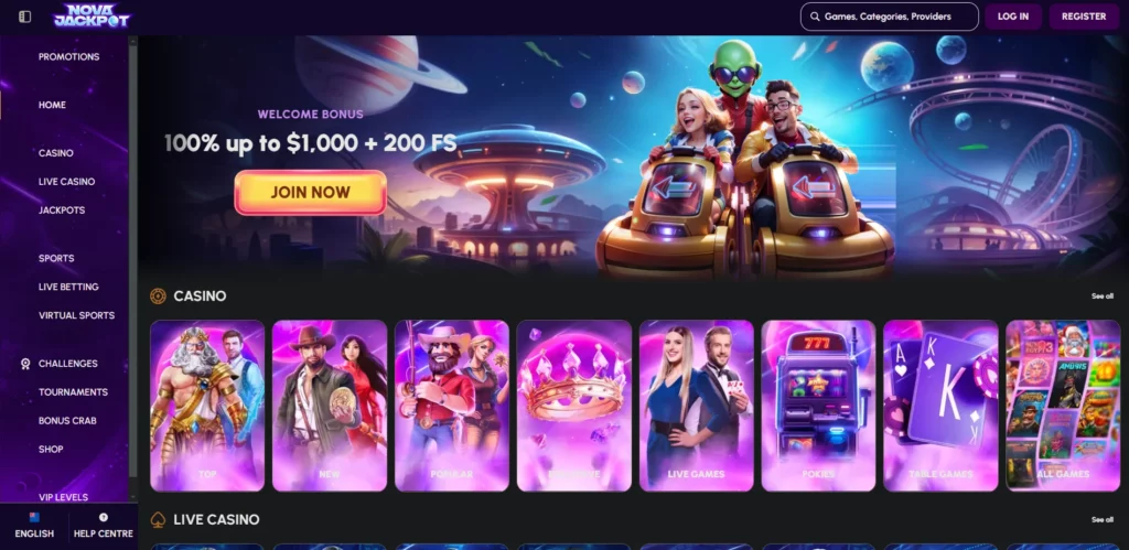 Nova Jackpot Casino Main Page