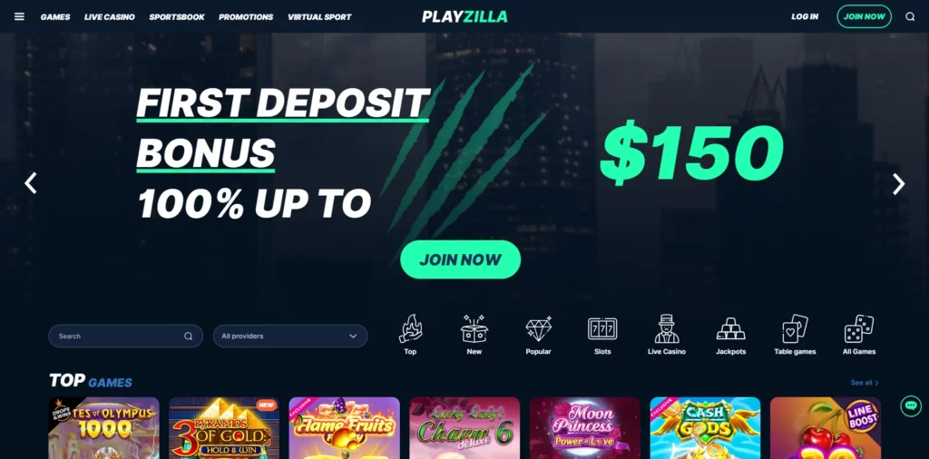 PlayZilla Casino Main Page