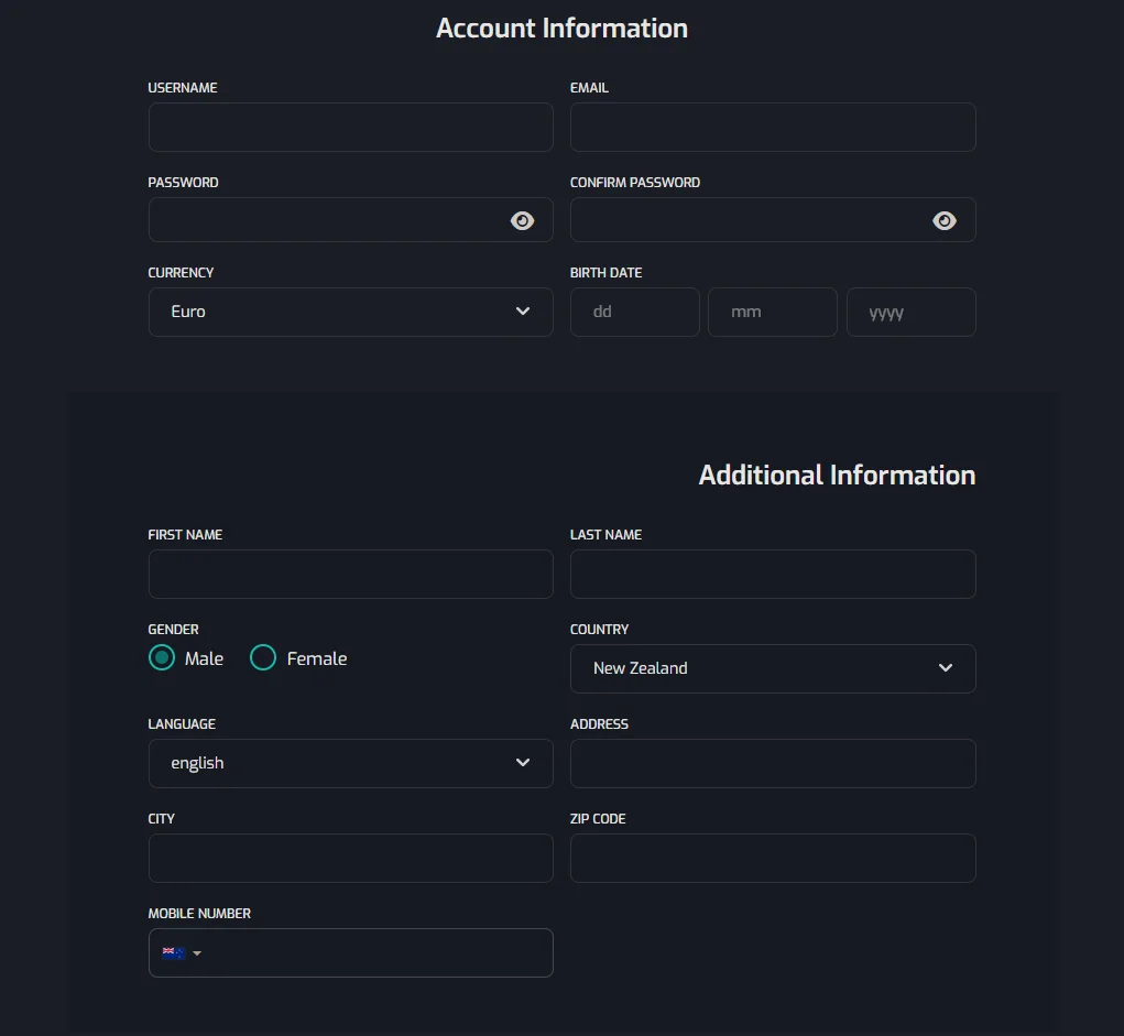 Cristal Poker Register Page