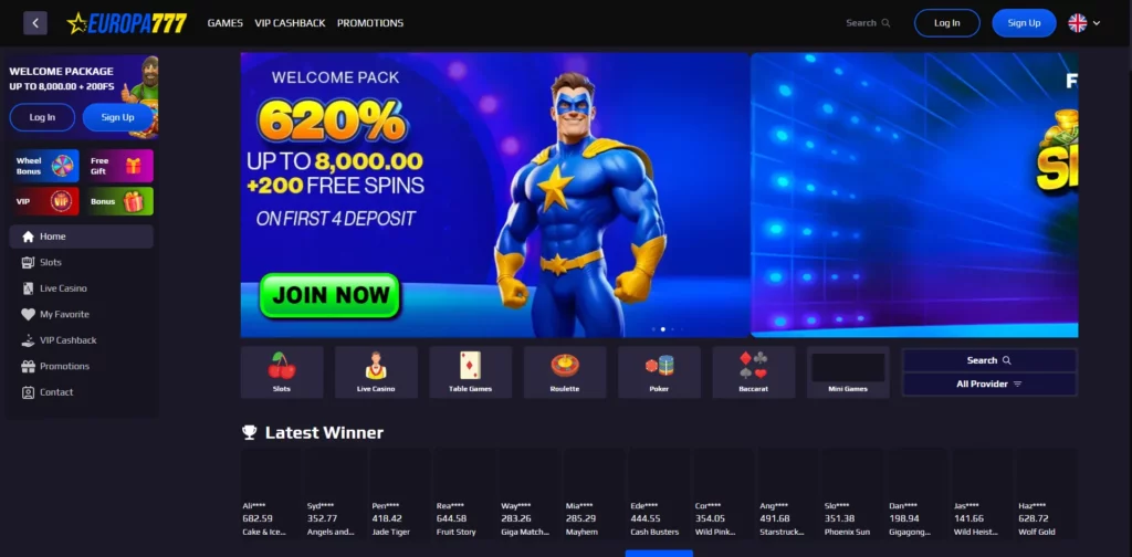 Europa777 Casino Main Page