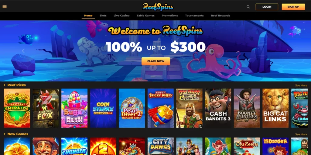 ReefSpin Casino Main Page