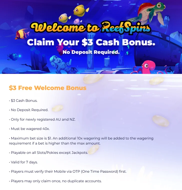 ReefSpin Casino No Deposit Bonus