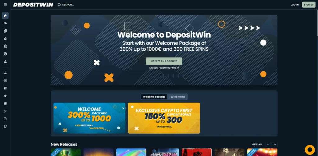 DepositWin Casino Main Page