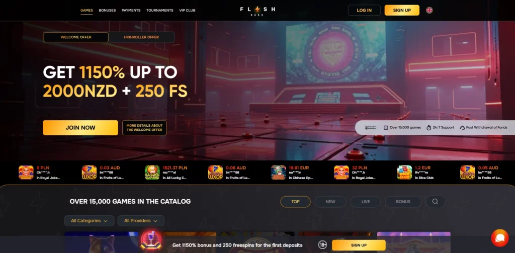 FlashDash Casino Main Page