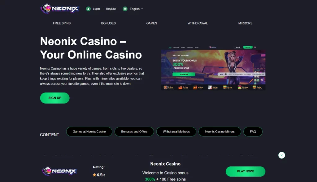 Neonix Casino Main Page