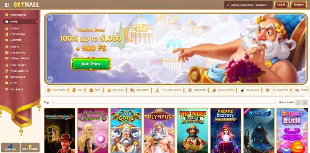 BetHall Casino Main Page